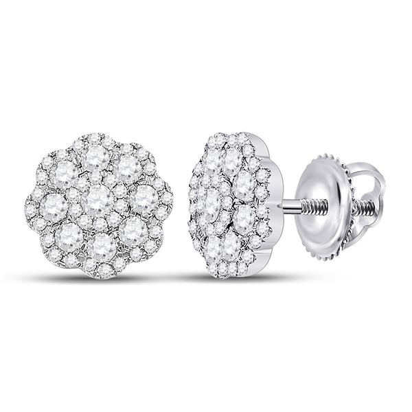 Diamond Flower Cluster Earrings 1 Cttw 14kt White Gold