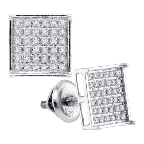 Diamond Square Cluster Earrings 1/4 Cttw Sterling Silver