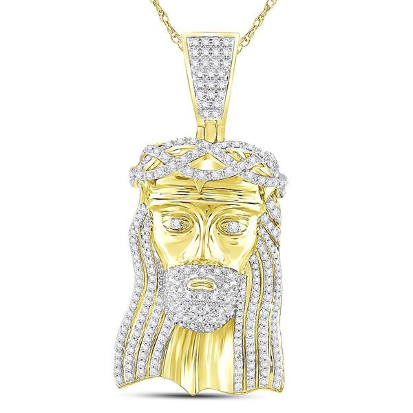 Mens Diamond Jesus Face Charm Pendant 3 Cttw 10kt Yellow Gold