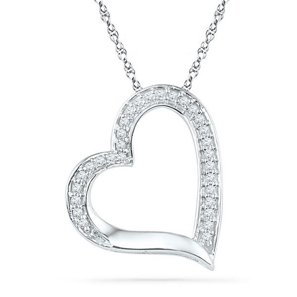 Diamond Heart Outline Pendant 1/8 Cttw 10kt White Gold