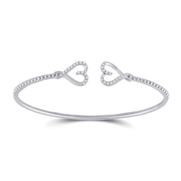 Diamond Bisected Heart Bangle Bracelet 1/5 Cttw 14kt White Gold