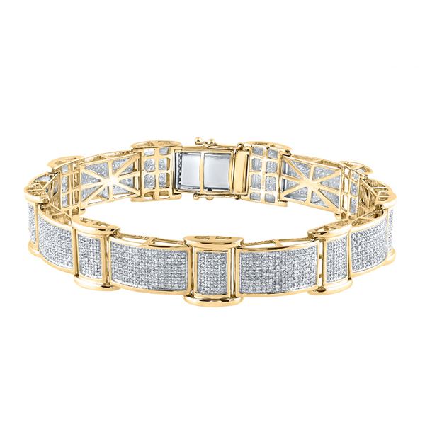 Mens Diamond Rectangle Link Bracelet 2-5/8 Cttw 10kt Yellow Gold