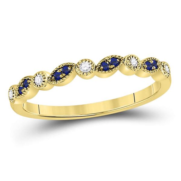 Blue Sapphire Diamond Stackable Band Ring 1/10 Cttw 10kt Yellow Gold