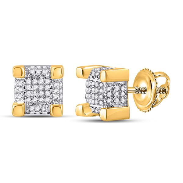 Mens Diamond 3D Cube Square Stud Earrings 1/4 Cttw 10kt Yellow Gold