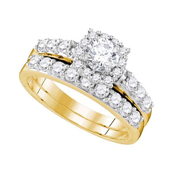 Diamond Halo Bridal Wedding Ring Band Set 1-1/2 Cttw 14k Yellow Gold