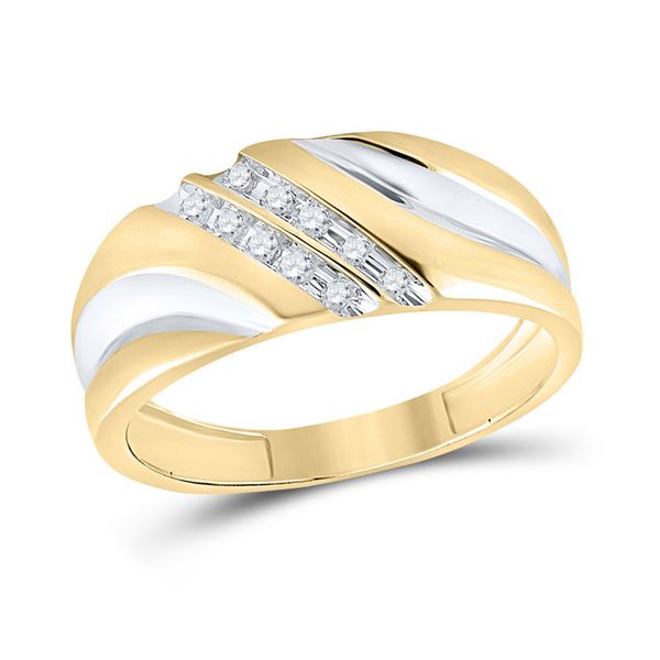 Mens Diamond 2-tone Wedding Anniversary Band Ring 1/8 Cttw 10kt Yellow Gold