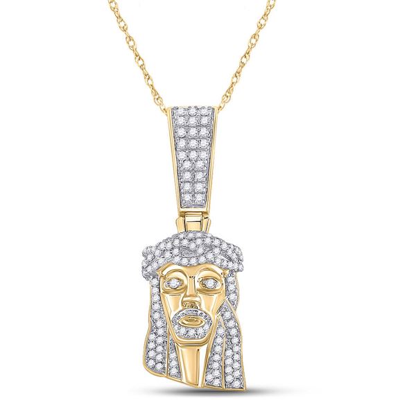 Mens Diamond Jesus Face Charm Pendant 1/2 Cttw 10kt Yellow Gold