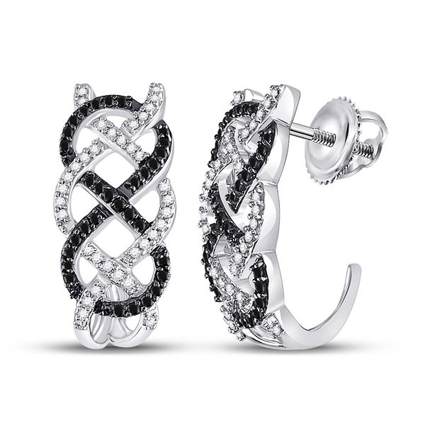 Black Color Enhanced Diamond Hoop Earrings 1/2 Cttw 10kt White Gold