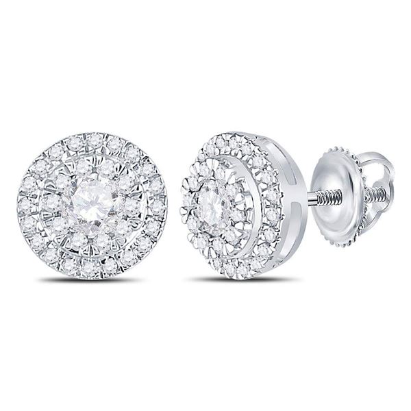 Diamond Circle Cluster Stud Earrings 1/2 Cttw 10kt White Gold