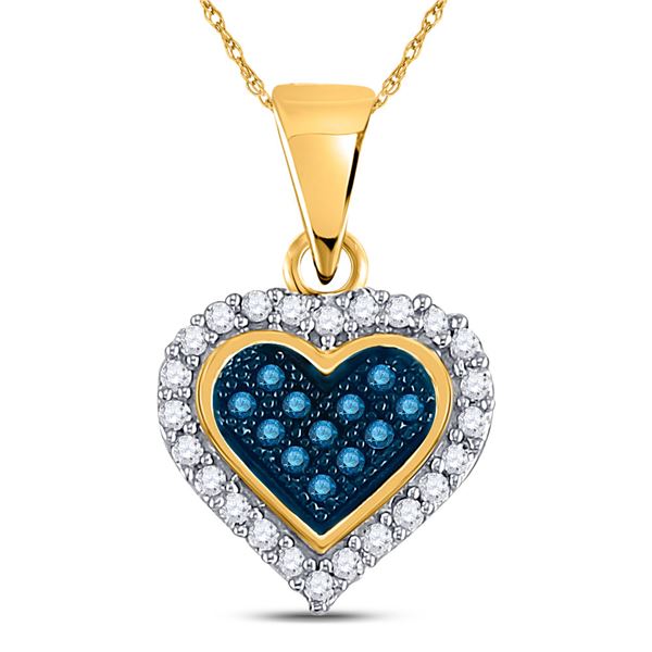 Blue Color Enhanced Diamond Heart Pendant 1/8 Cttw 10kt Yellow Gold