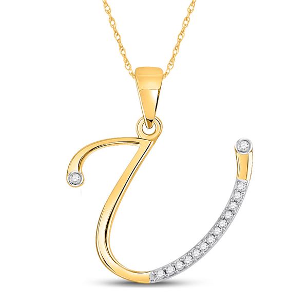 Diamond U Initial Letter Pendant 1/12 Cttw 10kt Yellow Gold