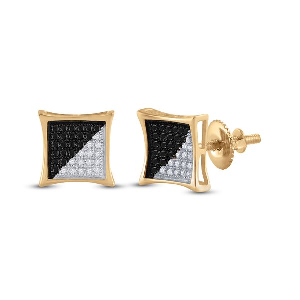 Mens Black Color Enhanced Diamond Square Earrings 1/4 Cttw 10kt Yellow Gold