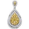 Image 1 : Yellow Diamond Teardrop Cluster Pendant 1-1/2 Cttw 14kt White Gold