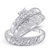 Image 1 : His Hers Diamond Cluster Matching Wedding Set 1/10 Cttw 10kt White Gold