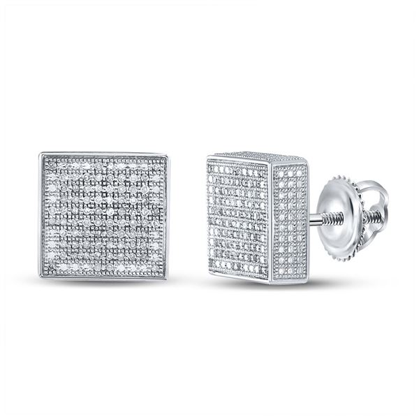 Sterling Silver Mens Diamond 3D Square Earrings 1/2 Cttw Sterling Silver