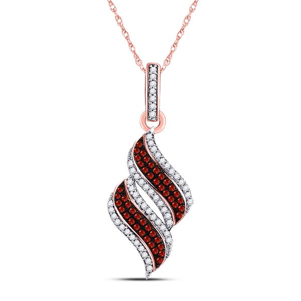 Red Color Enhanced Diamond Cascading Fashion Pendant 1/3 Cttw 10kt Rose Gold