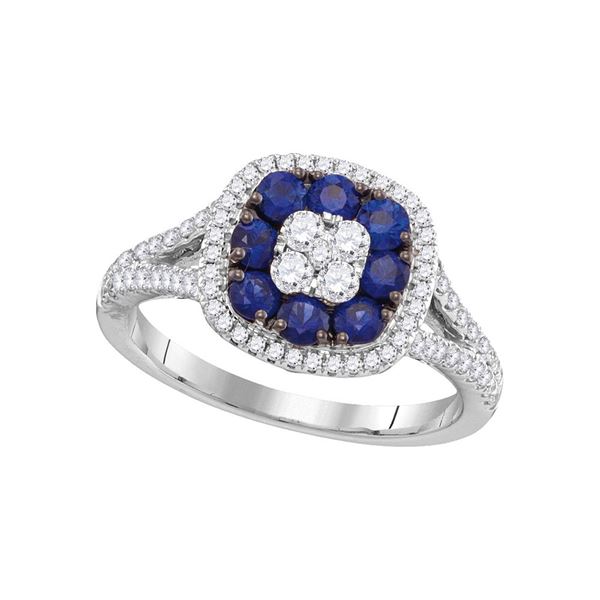 Lab-Created Blue Sapphire Cluster Ring 1-1/5 Cttw 18kt White Gold