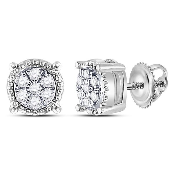 Diamond Flower Cluster Earrings 1/10 Cttw 10kt White Gold