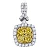 Image 1 : Yellow Diamond Cluster Square Frame Pendant 1 Cttw 14kt White Gold