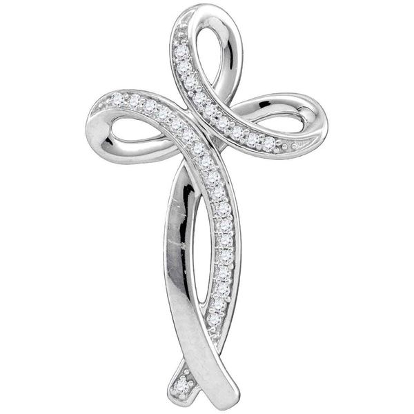 Diamond Rounded Cross Pendant 1/10 Cttw 10kt White Gold