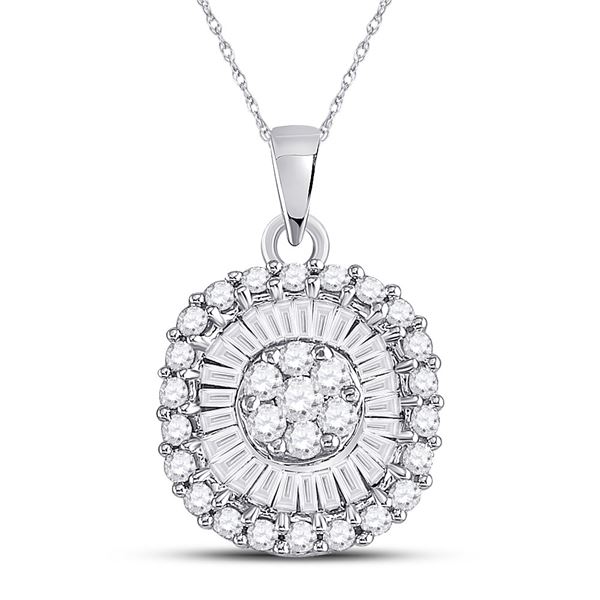 Diamond Flower Cluster Pendant 3/4 Cttw 14kt White Gold