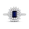 Image 2 : Emerald Lab-Created Blue Sapphire Solitaire Ring 1-1/3 Cttw 10kt White Gold