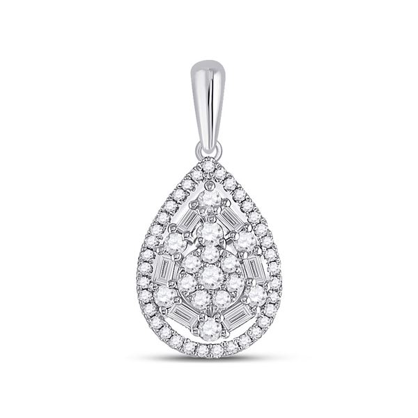 Baguette Diamond Teardrop Pendant 1/2 Cttw 14kt White Gold