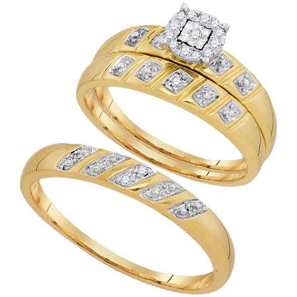 His Hers Diamond Solitaire Matching Wedding Set 1/10 Cttw 10kt Yellow Gold