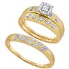 Image 1 : His Hers Diamond Solitaire Matching Wedding Set 1/10 Cttw 10kt Yellow Gold