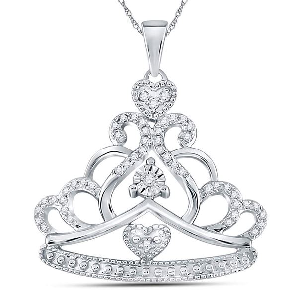 Diamond Crown Tiara Fashion Pendant 1/6 Cttw 10kt White Gold