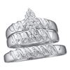 Image 1 : Sterling Silver His Hers Diamond Cluster Matching Wedding Set 1/10 Cttw Sterling Silver