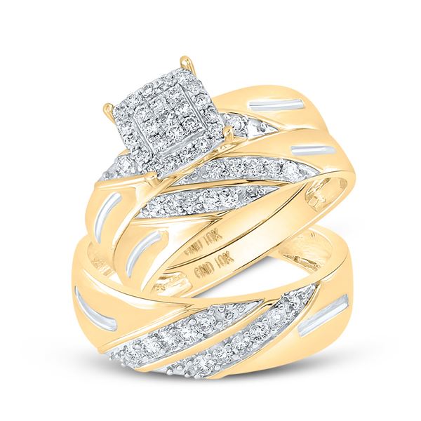 His Hers Diamond Square Matching Wedding Set 5/8 Cttw 10kt Yellow Gold