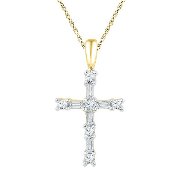 Baguette Diamond Cross Pendant 1/4 Cttw 10kt Yellow Gold