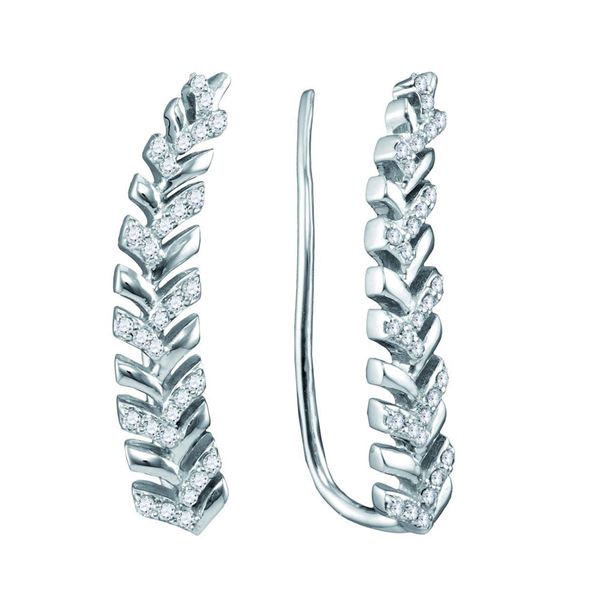 Diamond Tapered Leaf Climber Earrings 1/5 Cttw 10kt White Gold