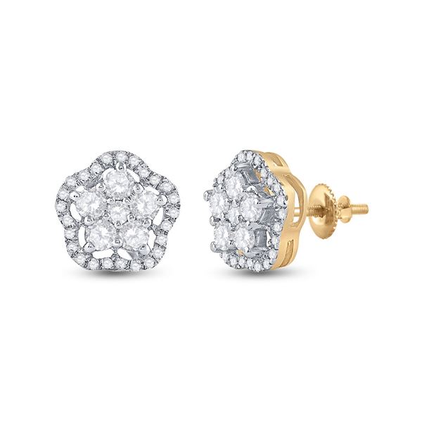 Diamond Star Cluster Earrings 3/4 Cttw 14kt Yellow Gold