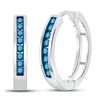 Image 1 : Blue Color Enhanced Diamond Hoop Earrings 1/2 Cttw 10kt White Gold