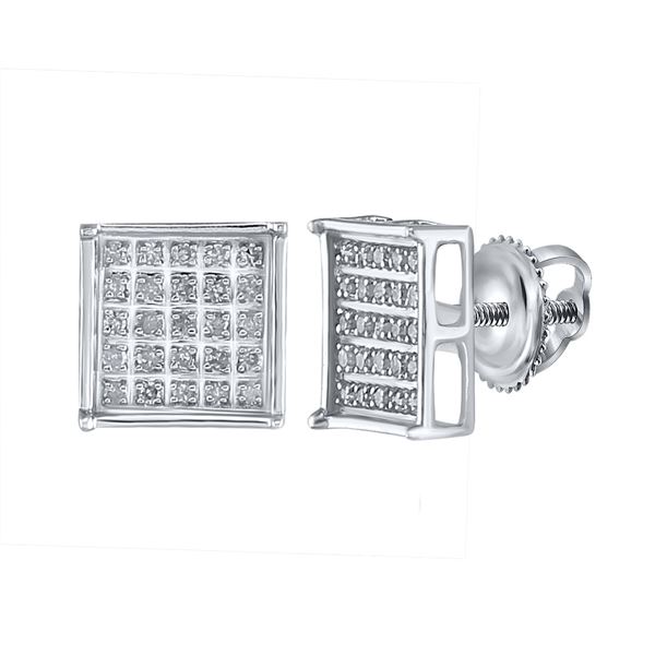 Sterling Silver Unisex Diamond Square Earrings 1/6 Cttw Sterling Silver