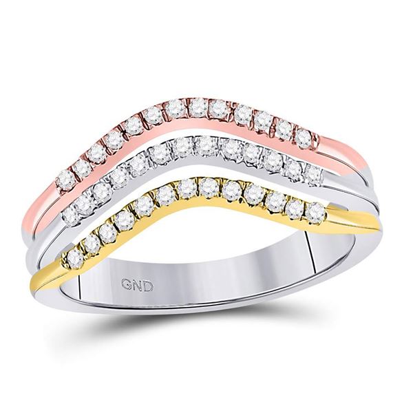 Diamond Triple Row Band Ring 1/4 Cttw 10kt Tri-Tone Gold