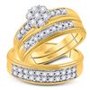 Image 1 : His Hers Diamond Cluster Matching Wedding Set 1/10 Cttw 10kt Yellow Gold