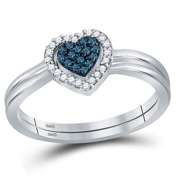 Blue Color Enhanced Diamond Heart Bridal Wedding Set 1/8 Cttw Sterling Silver