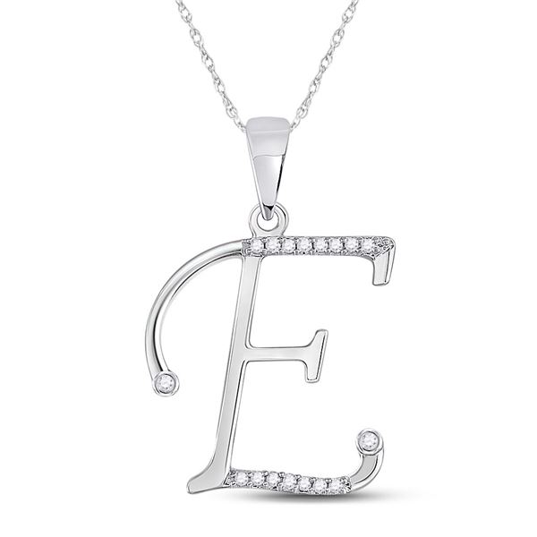 Diamond E Initial Letter Pendant 1/12 Cttw 10kt White Gold