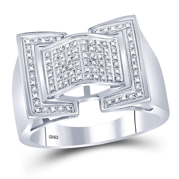 Sterling Silver Mens Diamond Domed Rectangle Cluster Ring 1/8 Cttw Sterling Silver