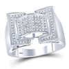 Image 1 : Sterling Silver Mens Diamond Domed Rectangle Cluster Ring 1/8 Cttw Sterling Silver