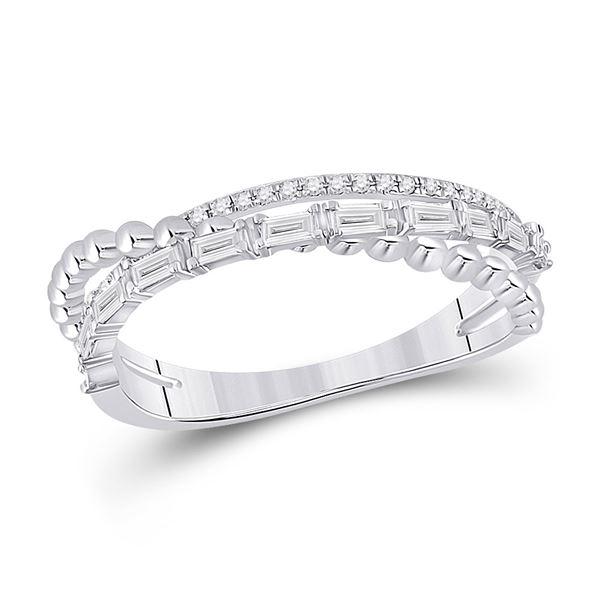 Baguette Diamond Crossover Band Ring 1/3 Cttw 14kt White Gold