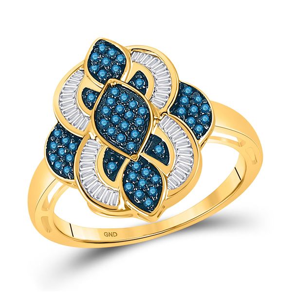 Blue Color Enhanced Diamond Wide Fashion Ring 1/2 Cttw 10kt Yellow Gold