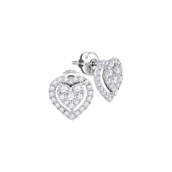 Diamond Heart Frame Cluster Stud Earrings 3/4 Cttw 14kt White Gold