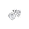 Image 1 : Diamond Heart Frame Cluster Stud Earrings 3/4 Cttw 14kt White Gold