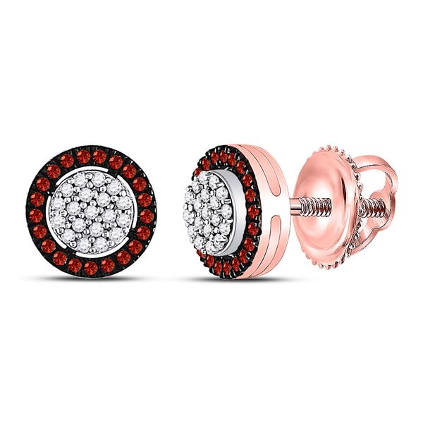 Red Color Enhanced Diamond Cluster Earrings 1/5 Cttw 10kt Rose Gold