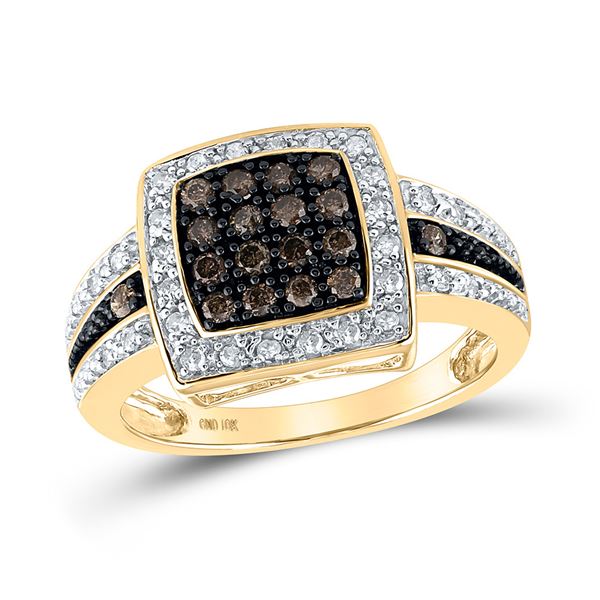 Brown Diamond Square Cluster Ring 1/2 Cttw 10kt Yellow Gold