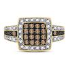 Image 2 : Brown Diamond Square Cluster Ring 1/2 Cttw 10kt Yellow Gold